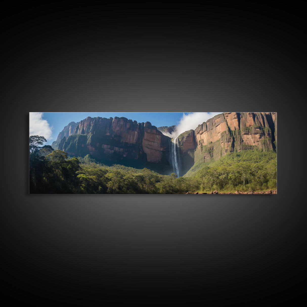 Photographic Panoramic of Angel Falls Venezuela, Sunset Photography, National Park Art, Framed Canvas Print, Landscape Photography