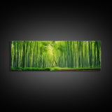 Beautiful Photographic Panoramic of Arashiyama Bamboo Grove Kyoto Japan, Framed Canvas Print, Landscape Photography, Landmark Art