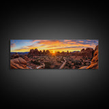 Photographic Panoramic of Arches National Park, Sunset Photography, National Park Art, Framed Canvas Print, Landscape Photography