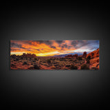 Photographic Panoramic of Arches National Park, Sunset Photography, National Park Art, Framed Canvas Print, Landscape Photography