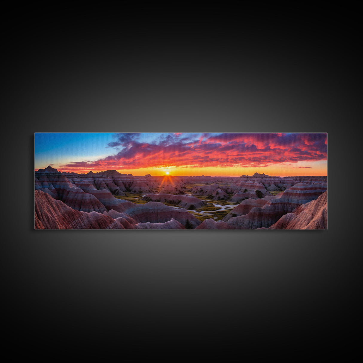 Photographic Panoramic of Badlands National Park, Sunset Photography, National Park Art, Framed Canvas Print, Landscape Photography