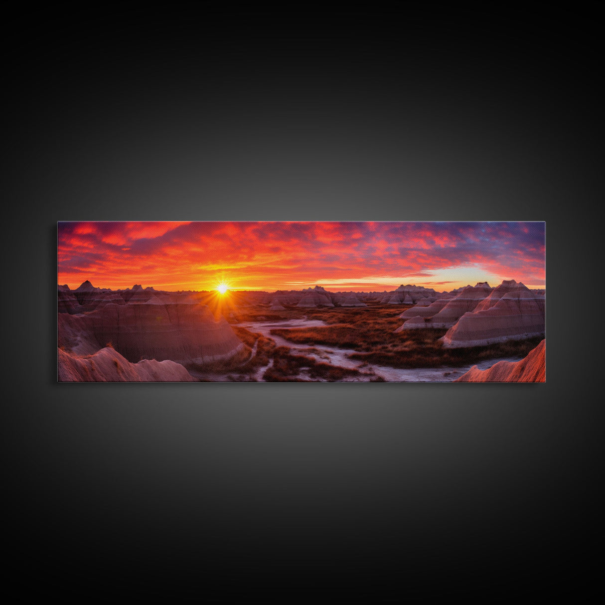 Photographic Panoramic of Badlands National Park, Sunset Photography, National Park Art, Framed Canvas Print, Landscape Photography