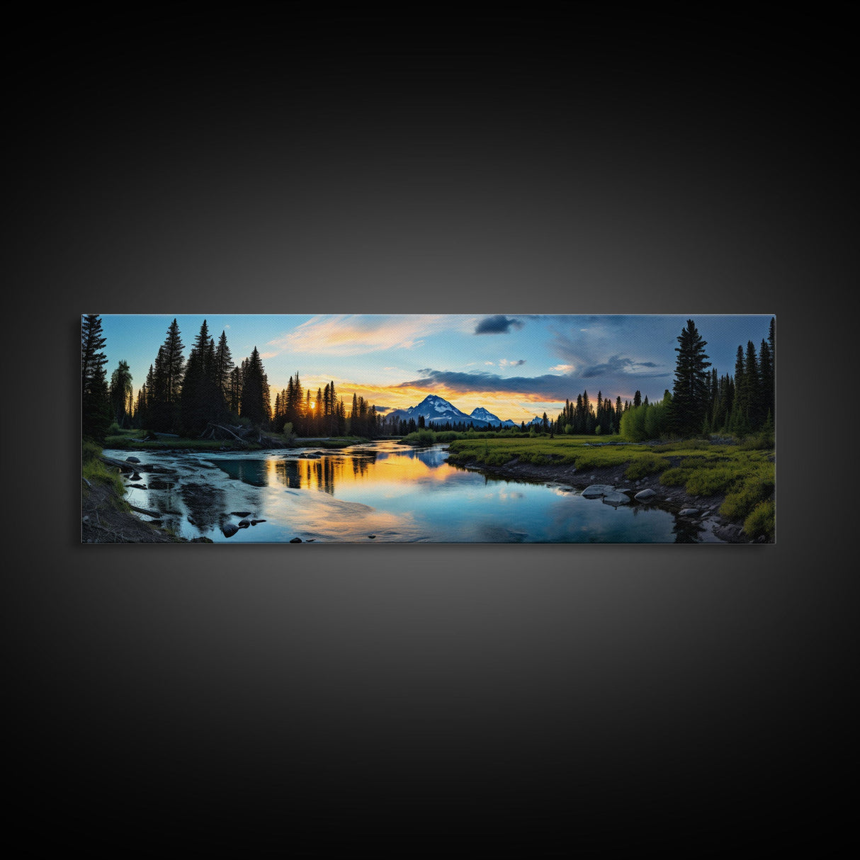 Photographic Panoramic of Banff National Park, Sunset Photography, National Park Art, Framed Canvas Print, Landscape Photography