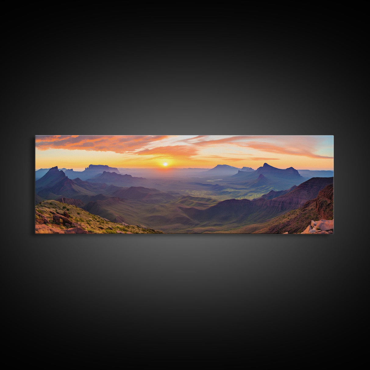 Photographic Panoramic of Big Bend National Park, Sunset Photography, National Park Art, Framed Canvas Print, Landscape Photography