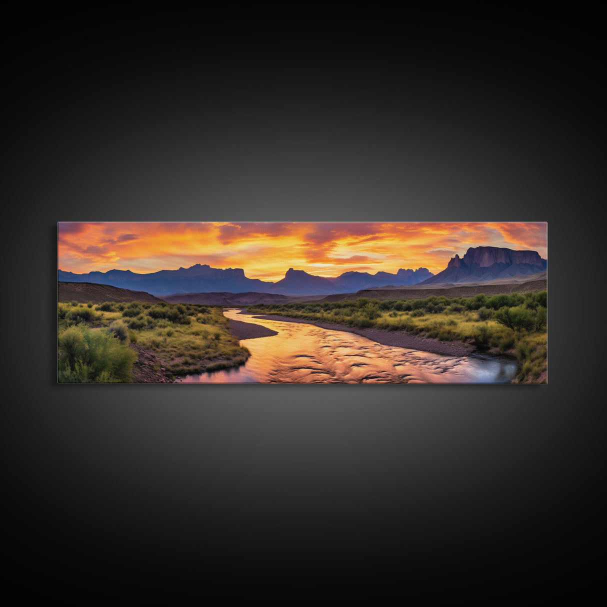 Photographic Panoramic of Big Bend Texas National Park, Sunset Photography, National Park Art, Framed Canvas Print, Landscape Photography