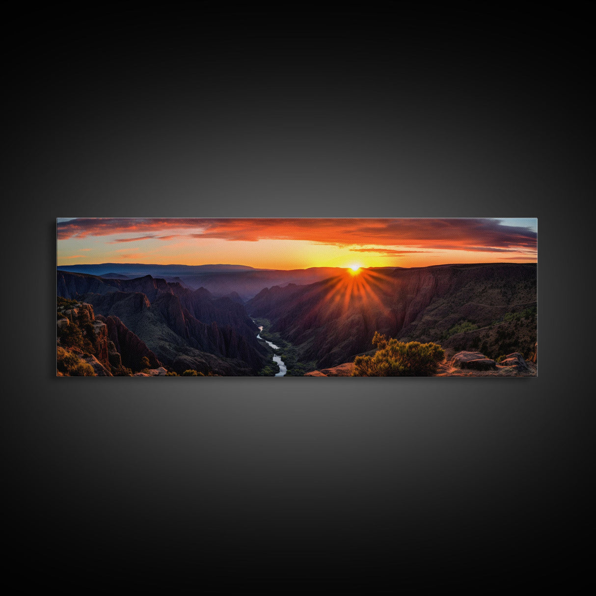 Photographic Panoramic of Black Canyon Of The Gunnison National Park, Sunset Photography, Framed Canvas Print, Landscape Photography