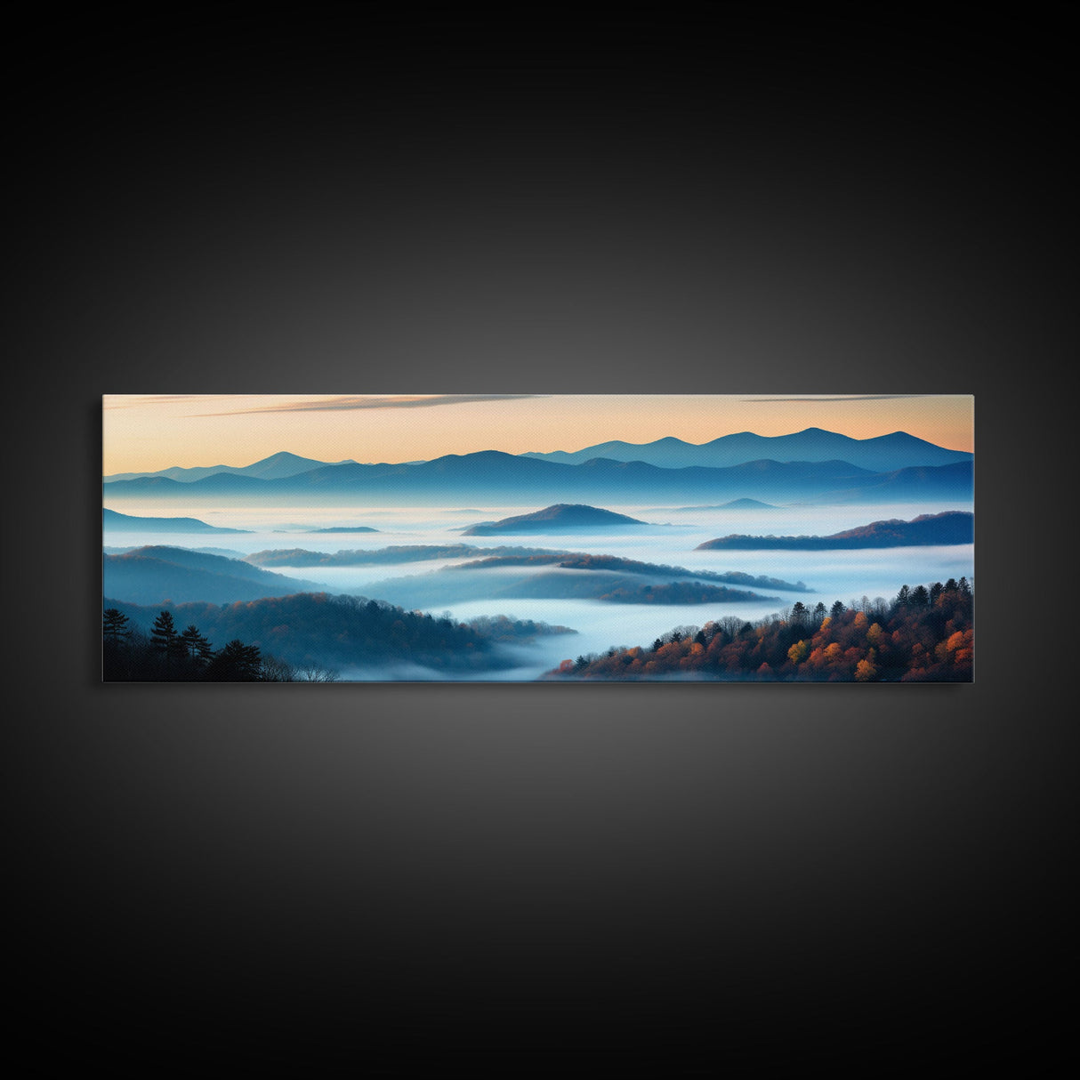 Photographic Panoramic of Blue Ridge Mountains National Parkway, Sunset Photography, Wall Art, Framed Canvas Print, Landscape Photography