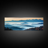 Photographic Panoramic of Blue Ridge Mountains National Parkway, Sunset Photography, Wall Art, Framed Canvas Print, Landscape Photography