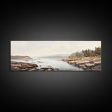 Watercolor Panoramic Acadia National Park Horizontal Framed Canvas Print, Extra Large Art, Large Wall Art, Landscape Paintin