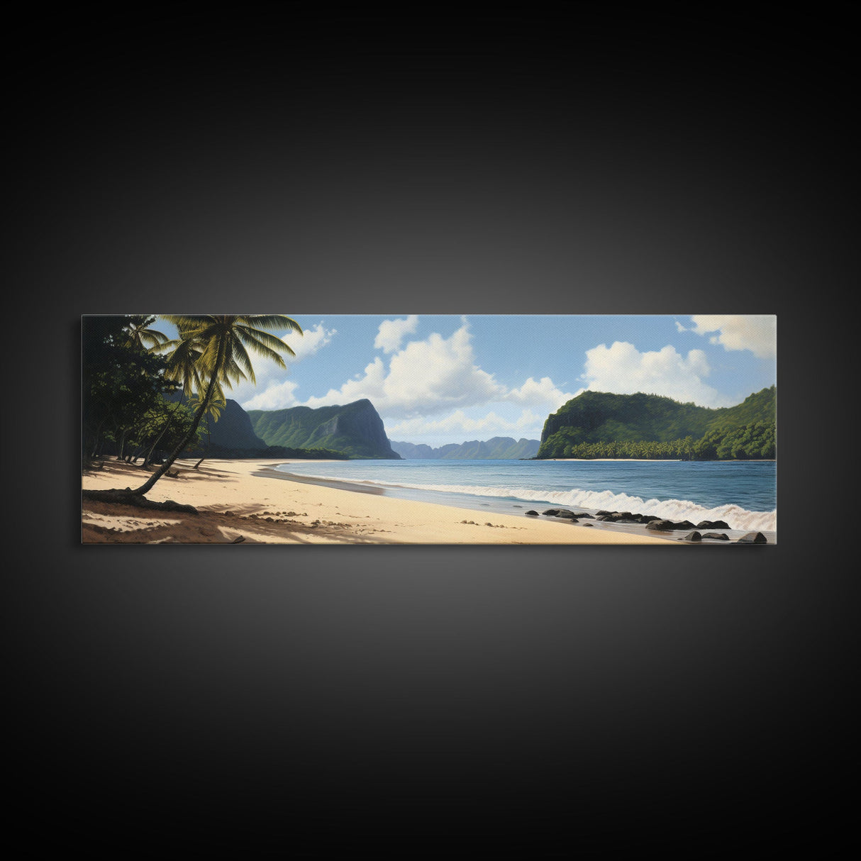 Watercolor Panoramic American Samoa National Park Framed Canvas Print Wall Art, Watercolor Landscape Painting