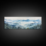 Blue Ridge Mountains National Park Panoramic Watercolor Painting Framed Canvas Print Large Wall Art