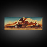 Wild West Canvas Art, Ready To Hang Canvas Print, Panoramic Art, Old West Saloon On Fire