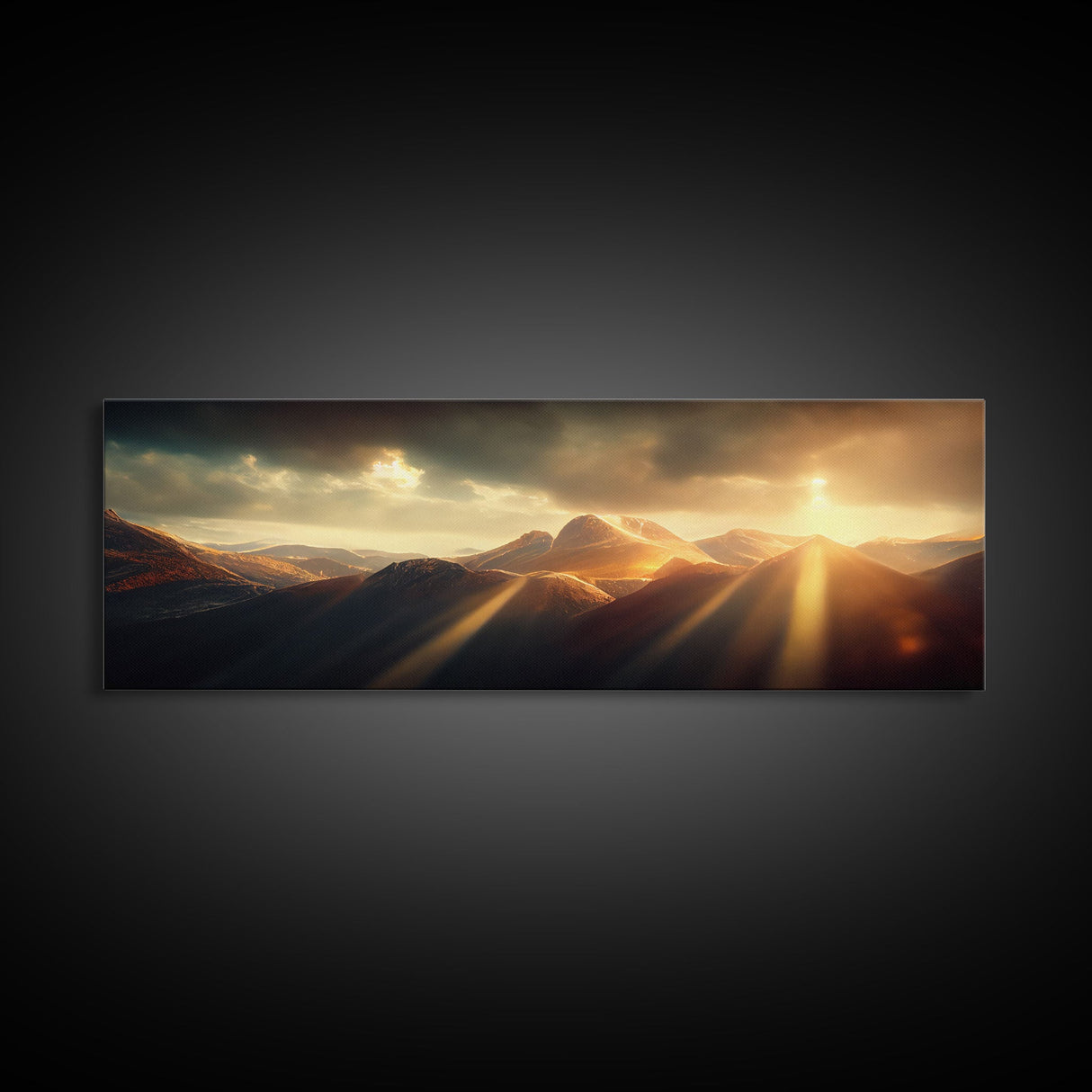 Sunrise Over The Mountains, Ready To Hang Canvas Print, Panoramic Art, Above Bed Art, Above Couch Art, Above Sofa Landscape Decor