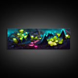 Luminescent trail in the forest, fantasy art, RPG concept art, tiny worlds, glowing mushrooms , Ready To Hang Canvas Print, Panoramic Art,