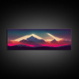 Panoramic Canvas Print, Mountain Sunrise Wall Decor, Cool Wall Art, Ready To Hang, Vaporwave Sunset, Cool Landscape Art