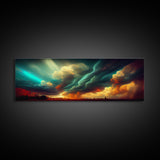 A Rain Storm, Texas Art, Framed Canvas Print, Panoramic Wall Art, Extra Large Art, Huge Wall Art, Above Couch / Sofa Living Room Art