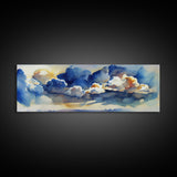 Whimsical Clouds Wall Decor, Ready To Hang Canvas Print, Panoramic, Clouds and Blue Sky, Guest Room Art, Minimalist Decor