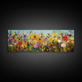 Panoramic Wildflowers Canvas Print, Beautiful Ultra-Wide Wall Art, Original Flower Painting, Floral Art, Botantical Wall Art, Oil Painting