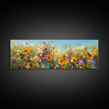 Panoramic Wild Flower Mural Canvas Print, Framed Wall Art, Minimalist Decor, Abstract Oil Painting Of Flowers, Floral Art