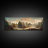 Hazy Forest Fantasy Art, Ready To Hang Canvas Print, Panoramic Art, Fog Covered Forest High Fantasy RPG Concept Art