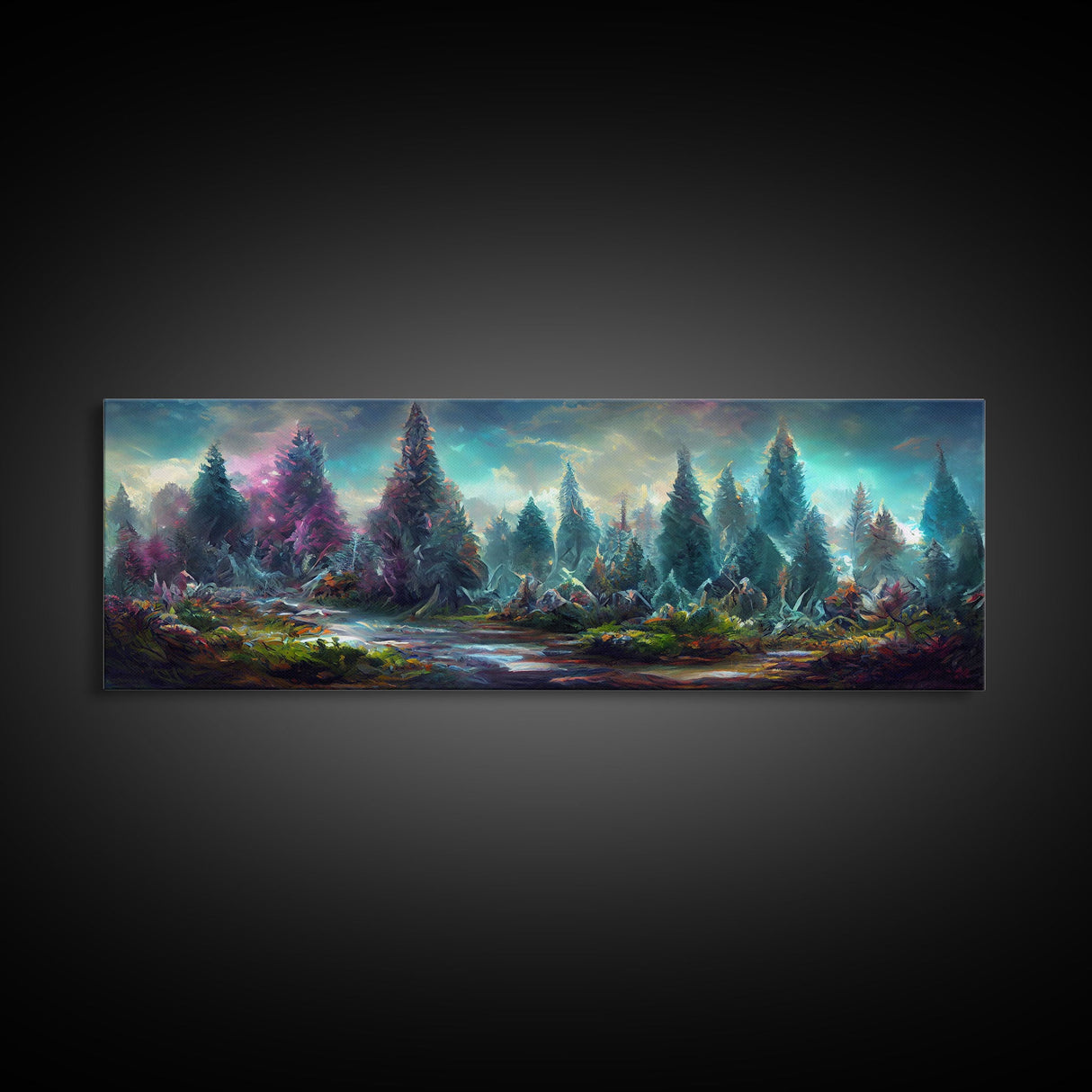 High Fantasy Forest Wall Art, Ready To Hang Canvas Print, Panoramic Art, Fantasy RPG Concept Art