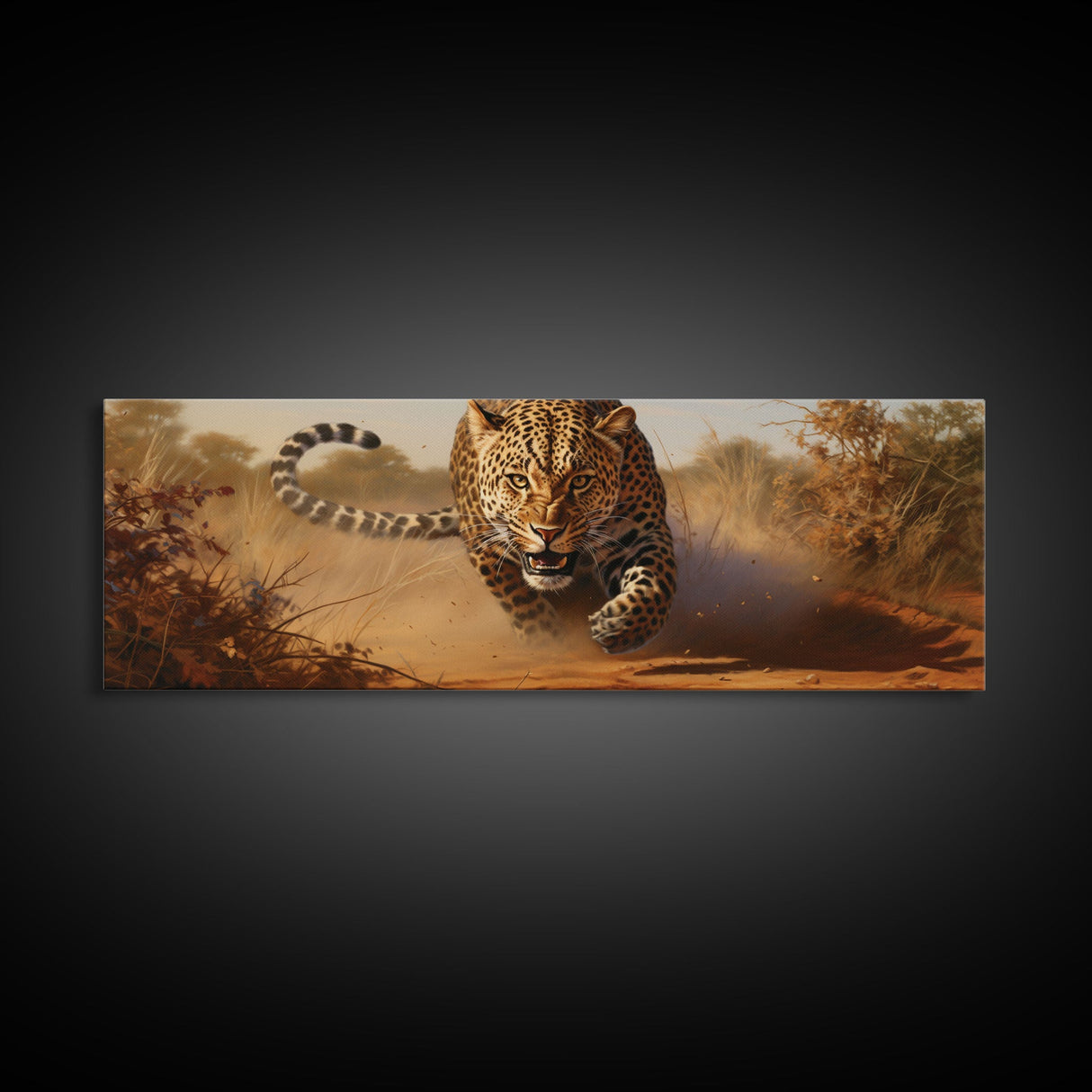 Panoramic Cheetah Wall Art, Framed Canvas Print, Cheetah Painting, Leopard Print