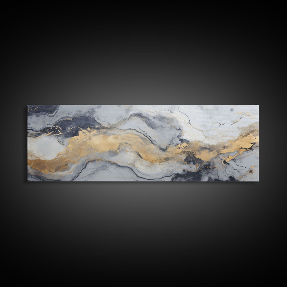 Silver Marble Canvas Wall Art, Abstract Canvas Art, Panoramic Art, Extra Large Wall Art, Marble Wall Decor, Large Canvas Art, Modern Art