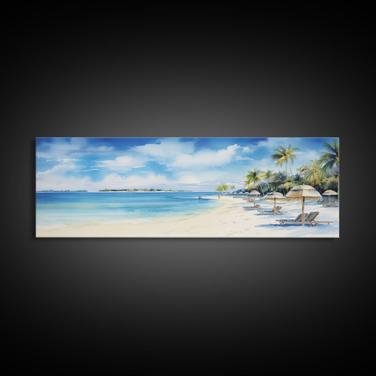 The Joy Of The Beach, Framed Canvas Print, Handmade Wall Art, Extra Large Minimalist Swimming Decor, Abstract Oil Painting, Panoramic Art