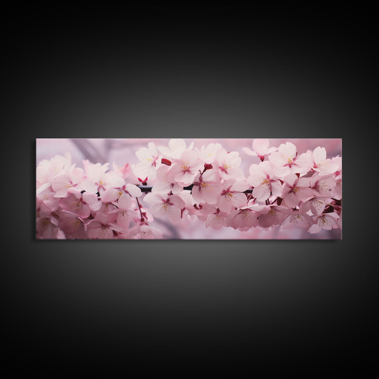 Cherry Blossoms In The Spring, Framed Canvas Print, Photography Print, Panoramic Wall Art, Above Sofa Decor