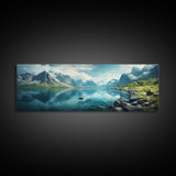 Panoramic Photography Print Of Fjords of Norway, Framed Canvas Print, Panoramic Landscape Photography Art