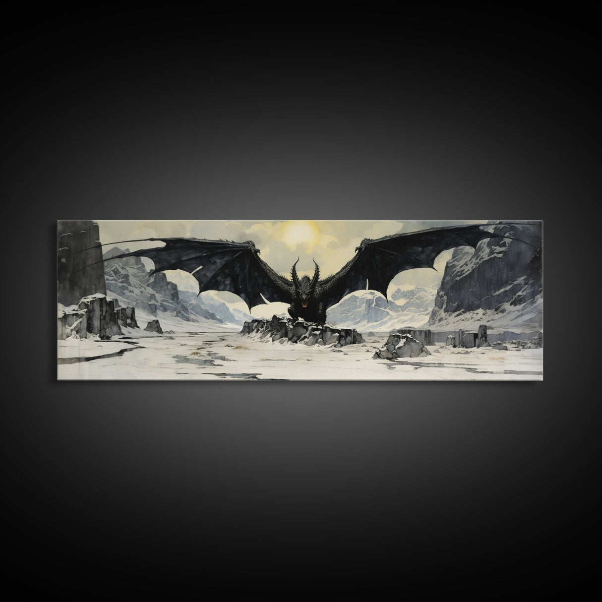 Panoramic Of a Dragon, Framed Canvas Print, Fantasy Decor, Fantasy Dragon Painting