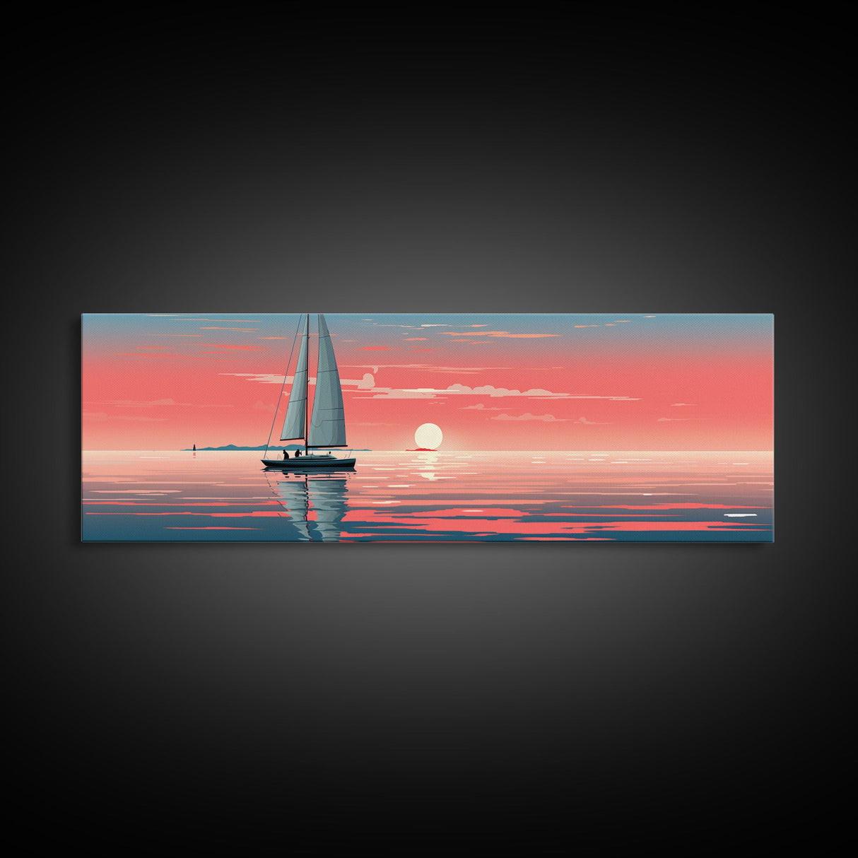 Nautical Decor, Beach Decor, Navy Decor, Coastal Decor, Sailboat At Sunset Framed Canvas Print, Ship Art, Lakehouse Decor, Nautical Painting