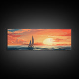 Nautical Decor, Beach Decor, Navy Decor, Coastal Decor, Sailboat At Sunset Framed Canvas Print, Ship Art, Lakehouse Decor, Nautical Painting