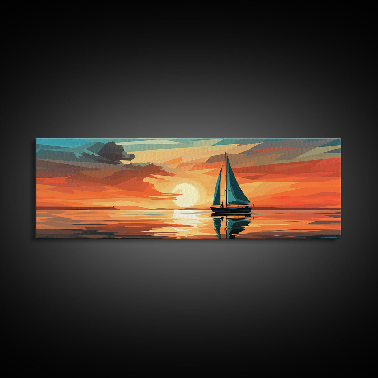 Nautical Decor, Beach Decor, Navy Decor, Coastal Decor, Sailboat At Sunset Framed Canvas Print, Ship Art, Lakehouse Decor, MCM Art