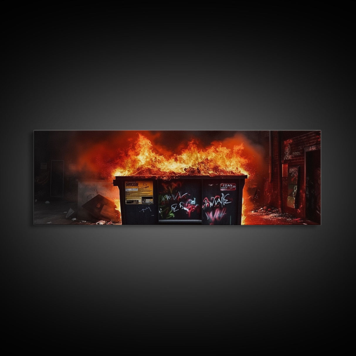 A Bigger Dumpster Fire, Panoramic Canvas Print, Framed Wall Art, Wall Decor, Graffiti Art