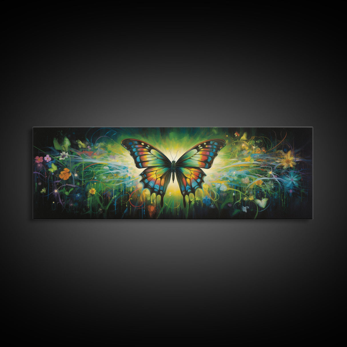 Panoramic Extra Wide Butterfly Wall Art Canvas Print, Framed Wall Art, Girl's Room Decor, Kid Room Art, Christmas Gift