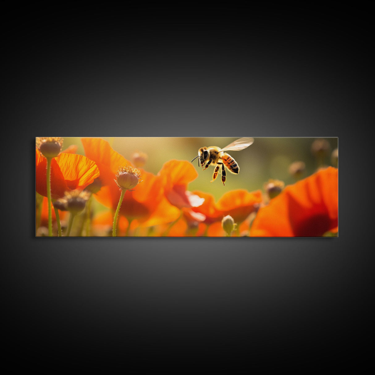 Panoramic Macro Photo Of a Honey Bee, Framed Canvas Print, Nursery Decor, Bee Art, Unique Wall Art / Gift Idea