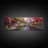 Panoramic Landscape Print Of A Tranquil Spring Stream, Framed Canvas Print, Original Landscape Oil Painting, Guest Room Decor