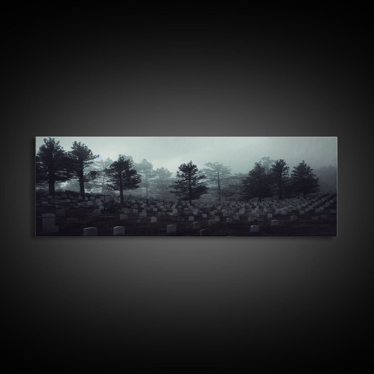 Haunted Cemetery Halloween Art, Extra Large Wall Art, Framed Panoramic Canvas Print, Framed Wall Decor