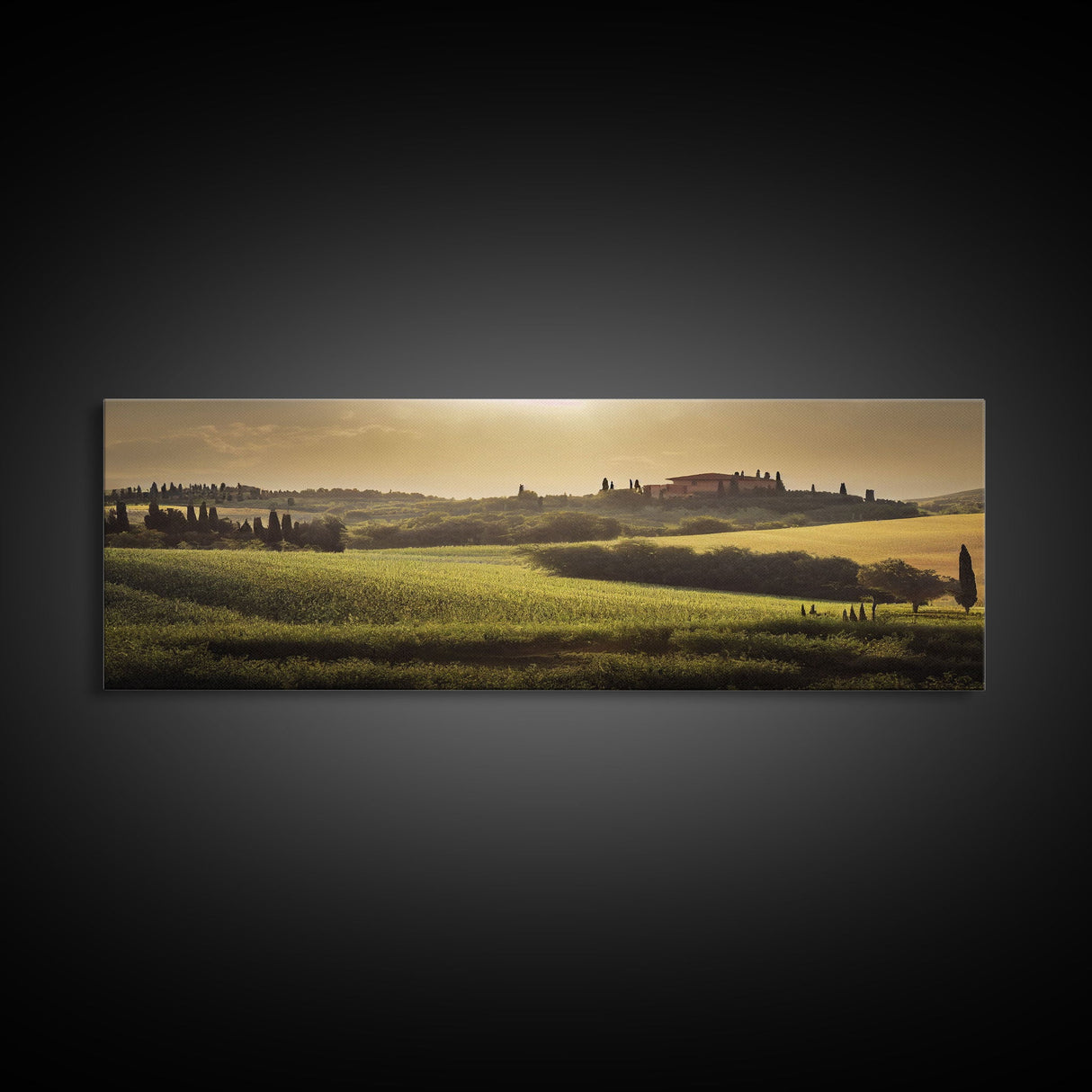 Italian Countryside at Sunset, Extra Large Wall Art, Framed Panoramic Canvas Print, Framed Wall Decor