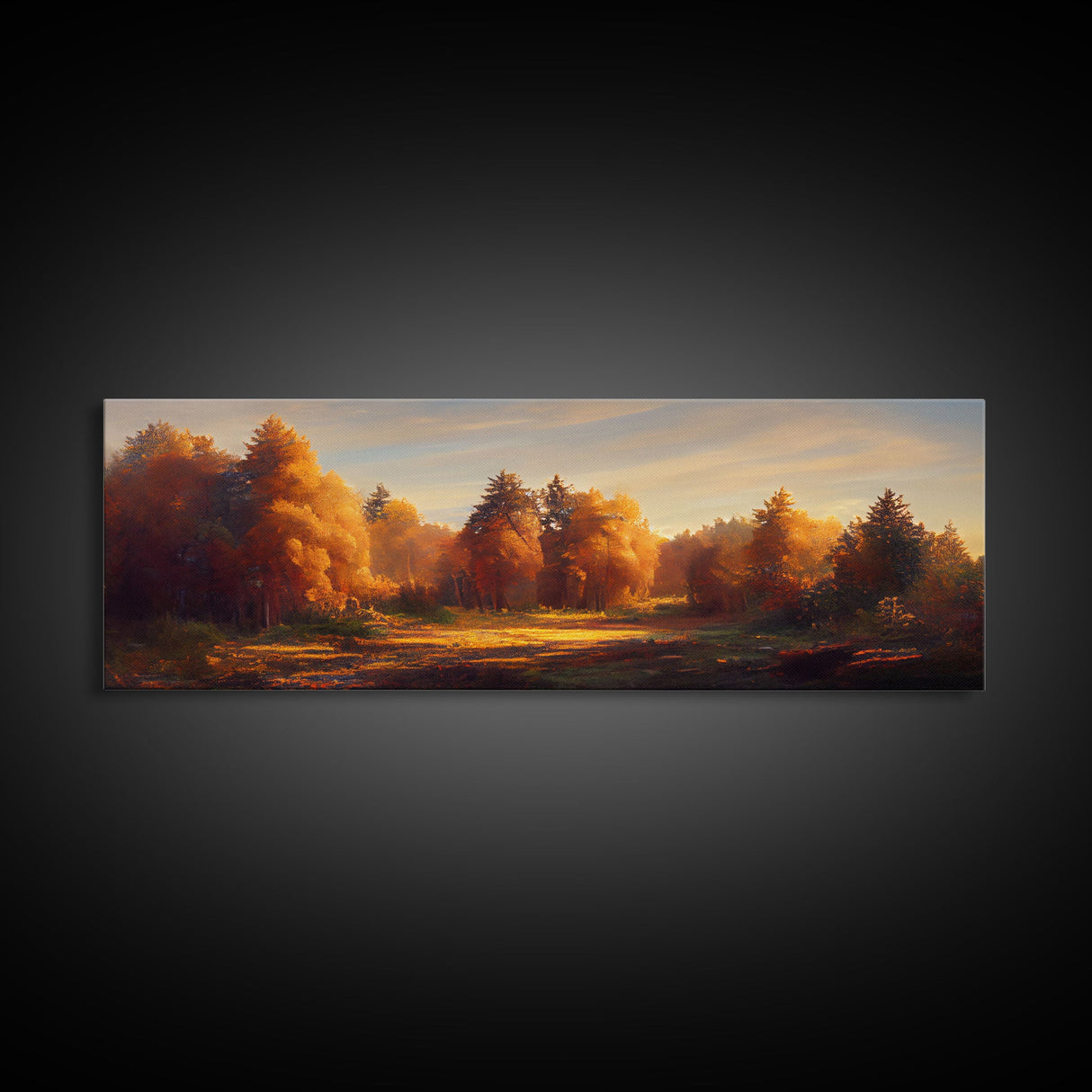 A Forest In Autumn, Fall Decor, Extra Large Wall Art, Framed Panoramic Canvas Print, Framed Wall Decor