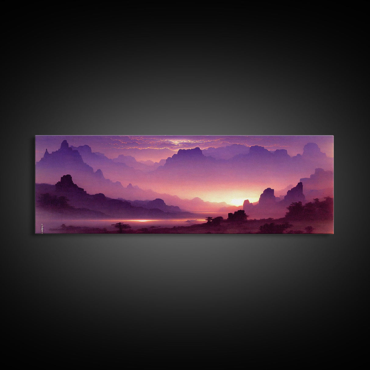 A Beautiful Mountain Scene at Sunset, Extra Large Wall Art, Framed Panoramic Canvas Print, Framed Wall Art