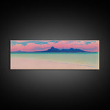 Neon Pink Beach, Cool Abstract Art, Extra Large Wall Art, Framed Panoramic Canvas Print, Framed Wall Art