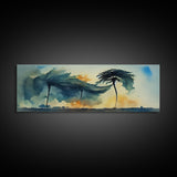 Palm Tree In A Hurricane, Extra Large Wall Art, Framed Panoramic Canvas Print, Framed Wall Art