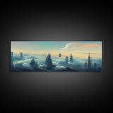 Cyberpunk City Above The Clouds, Futuristic Metropolis, Extra Large Wall Art, Framed Panoramic Canvas Print, Framed Wall Decor