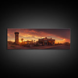 Wild West Abandoned Saloon, Extra Large Wall Art, Framed Panoramic Canvas Print, Framed Wall Art