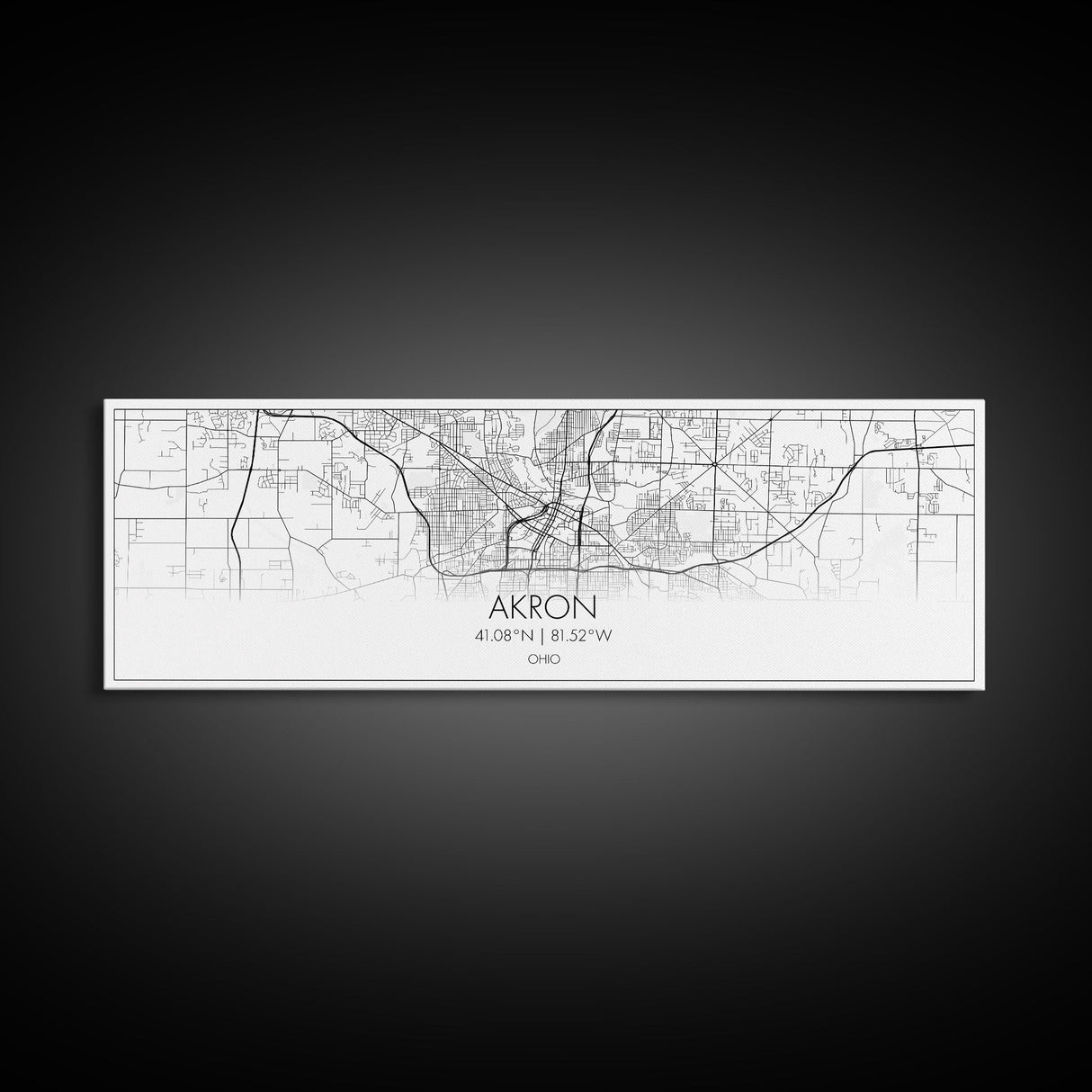 Panoramic Akron City Map, Ohio Art, Map Print, Minimalist Wall Art, Canvas Art, Housewarming Gift, Street Map Art, Closing Gift