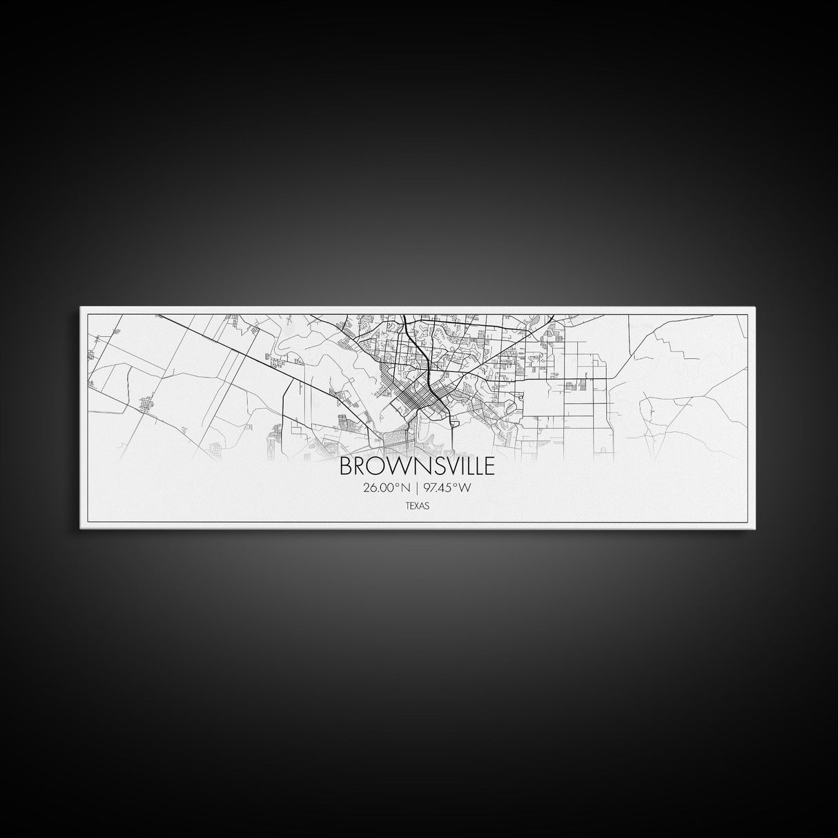 Panoramic Brownsville City Map, Texas Art, Map Print, Minimalist Wall Art, Canvas Art, Housewarming Gift, Street Map Art, Closing Gift