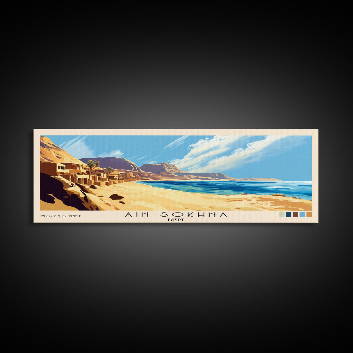 Ain Sokhna, Egypt Panoramic Print, Vacation Gift, Egypt Wall Art, Beach Painting, Beach Decor, Large Wall Art, Wood Frame Art