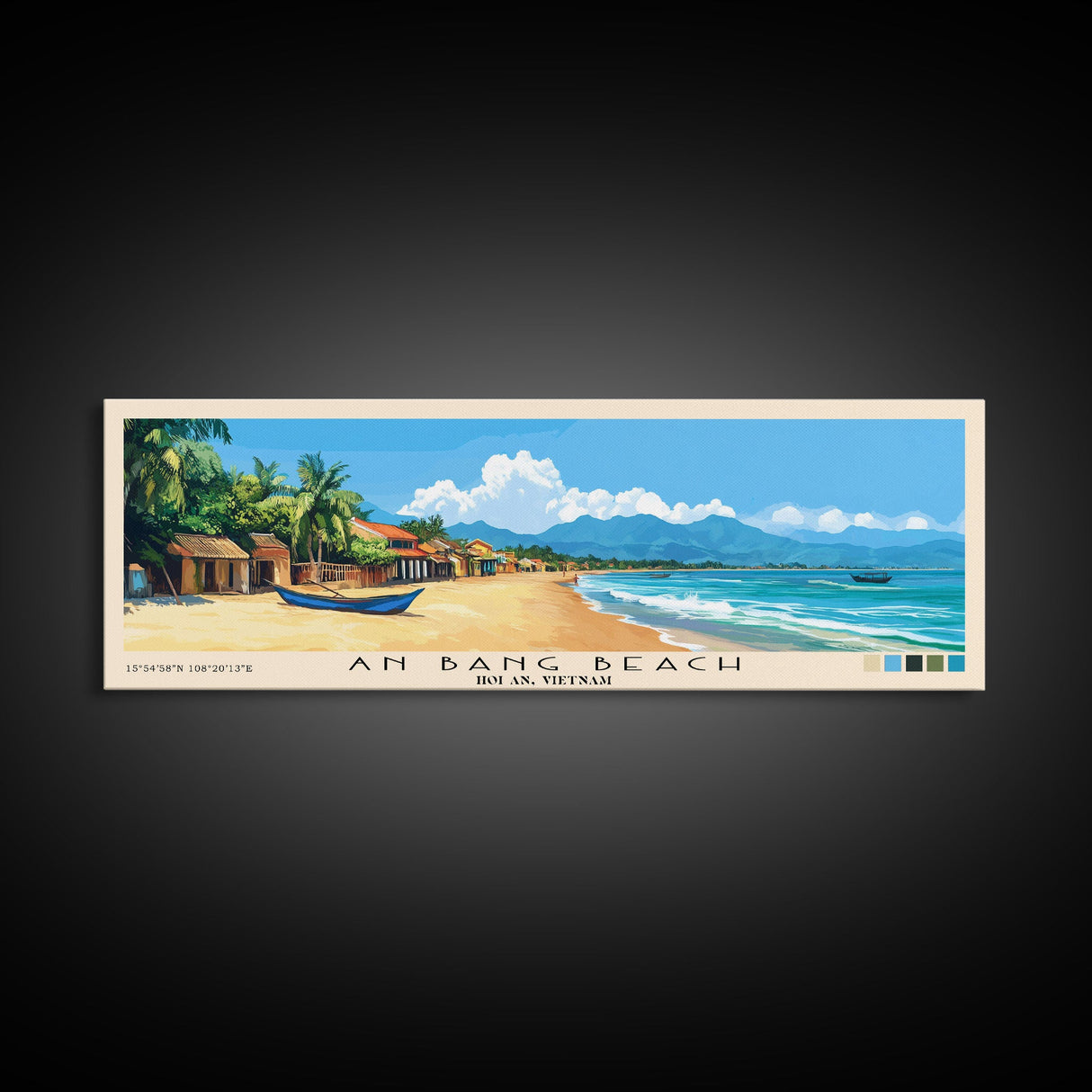 An Bang Beach, Hoi An, Vietnam Panoramic Beach Print, Vacation Gift, Hoi An, Vietnam Wall Art, Framed Canvas Print, Framed Beach Painting